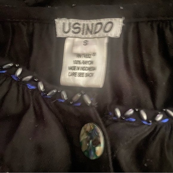 Usindo Black Blue Floral Embroidered Popover 3/4 Sleeve Coverup Dress - Picture 5 of 5